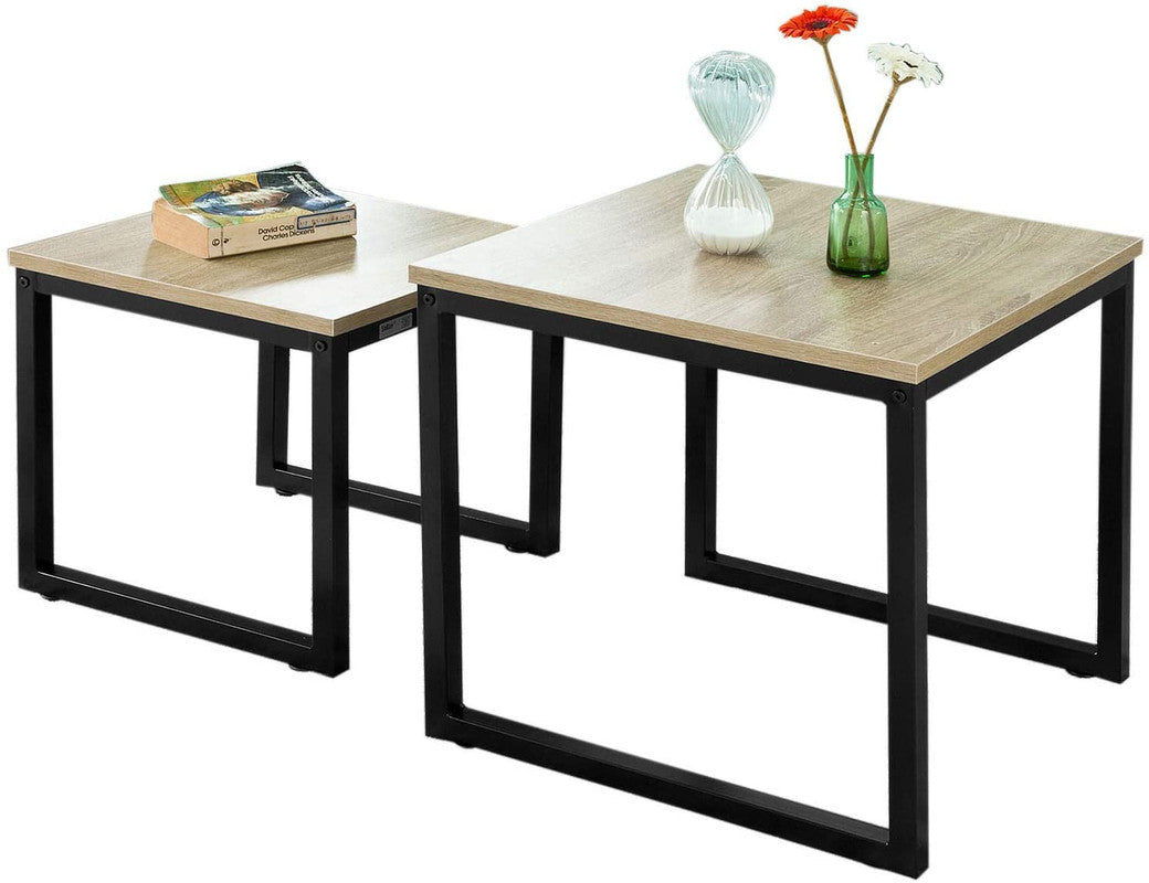 Set of 2 Modern Coffee Tables with Wood top panel and Steel framework Carmine Deianeira