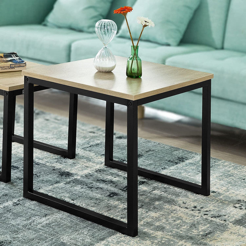 Set of 2 Modern Coffee Tables with Wood top panel and Steel framework Carmine Deianeira