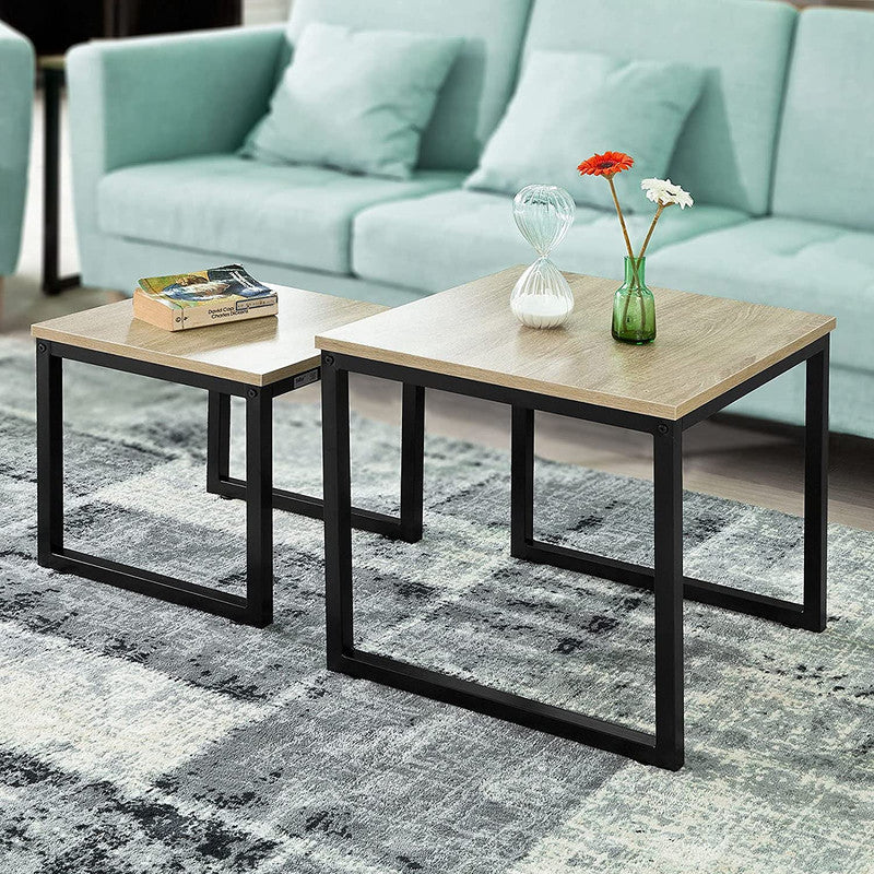 Set of 2 Modern Coffee Tables with Wood top panel and Steel framework Carmine Deianeira
