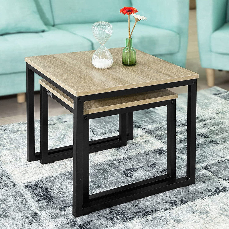 Set of 2 Modern Coffee Tables with Wood top panel and Steel framework Carmine Deianeira
