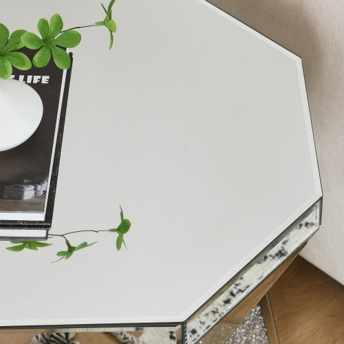 Drum Style Coffee Table With Mirror Crystal Inlay, Polygonal Silver Decorative Table, Modern Design Luxury Modern Furniture, 20 Inch  About 50 Centimeters  Low Coffee Table, Suitable For Living Room CJDropshipping