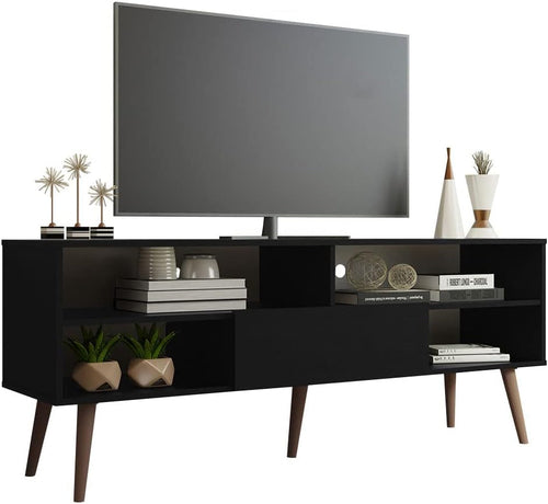 Modern TV Stand with 1 Door and 4 Shelves with Cable Management for Peach Maple