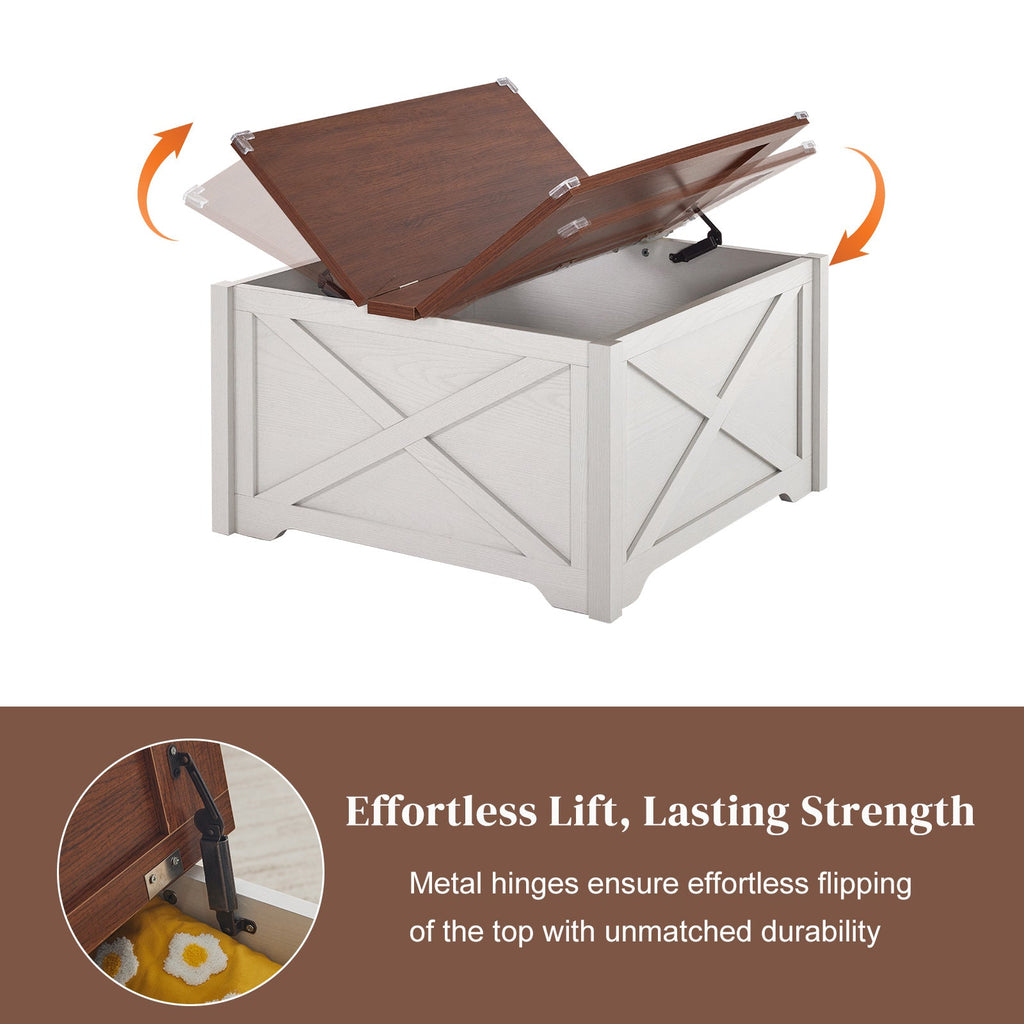 Large Hidden Storage Compartment, Double Flap Panel, Side X Shape, Coffee Table, Square, 31.5x31.5x18in CJDropshipping