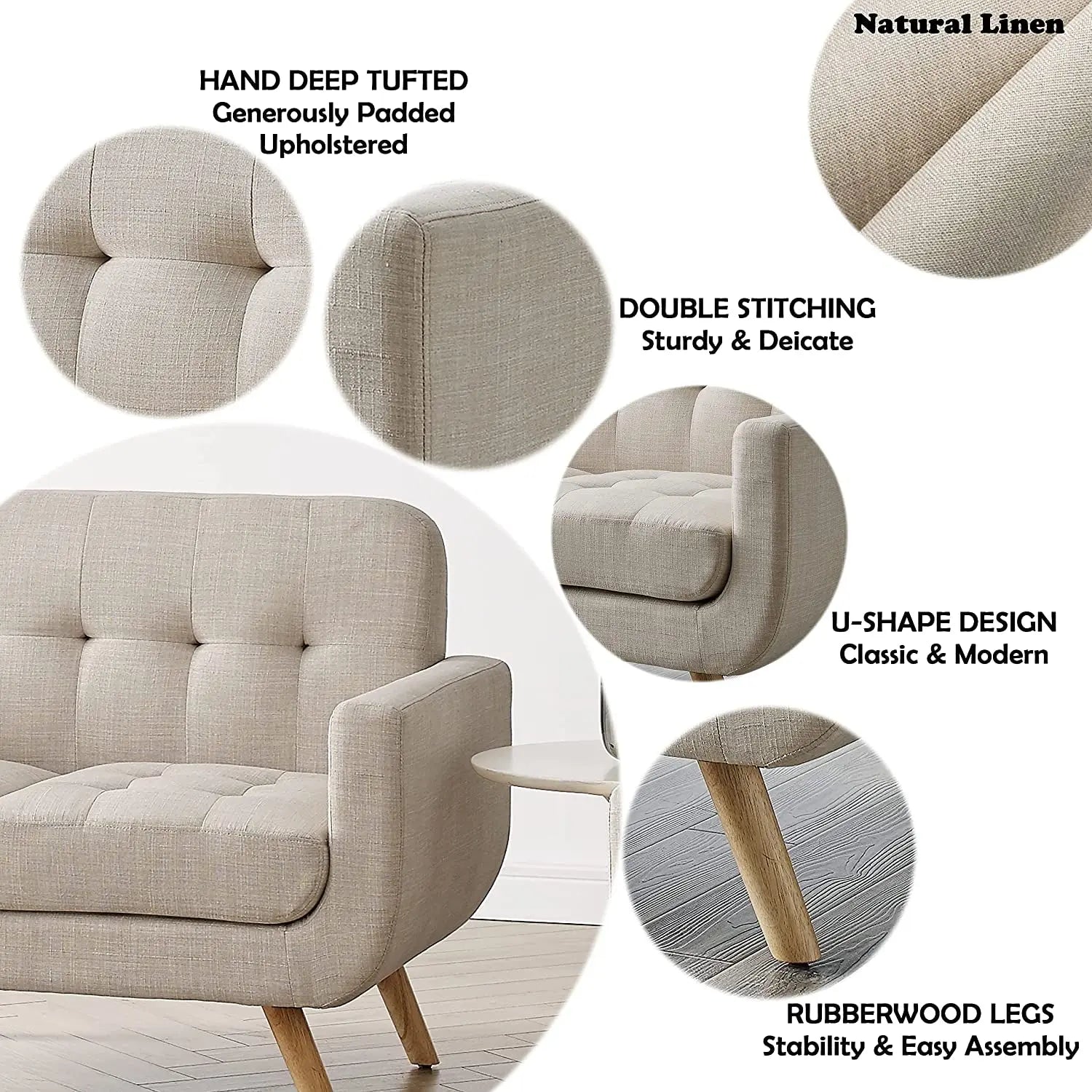 Elena Beige Accent Armchair for Living Room Peach Maple