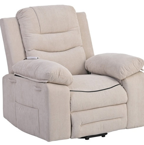 Massage Recliner,Power Lift Chair For Elderly With Adjustable Massage And Heating Function,Recliner Chair With Infinite Position And Side Pocket For Living Room ,Beige