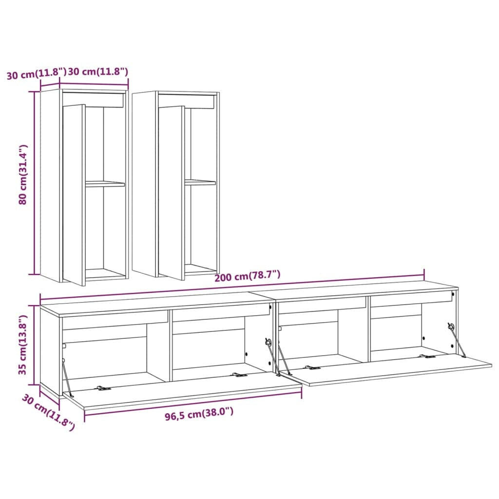 TV Cabinets 4 pcs Solid Pinewood
