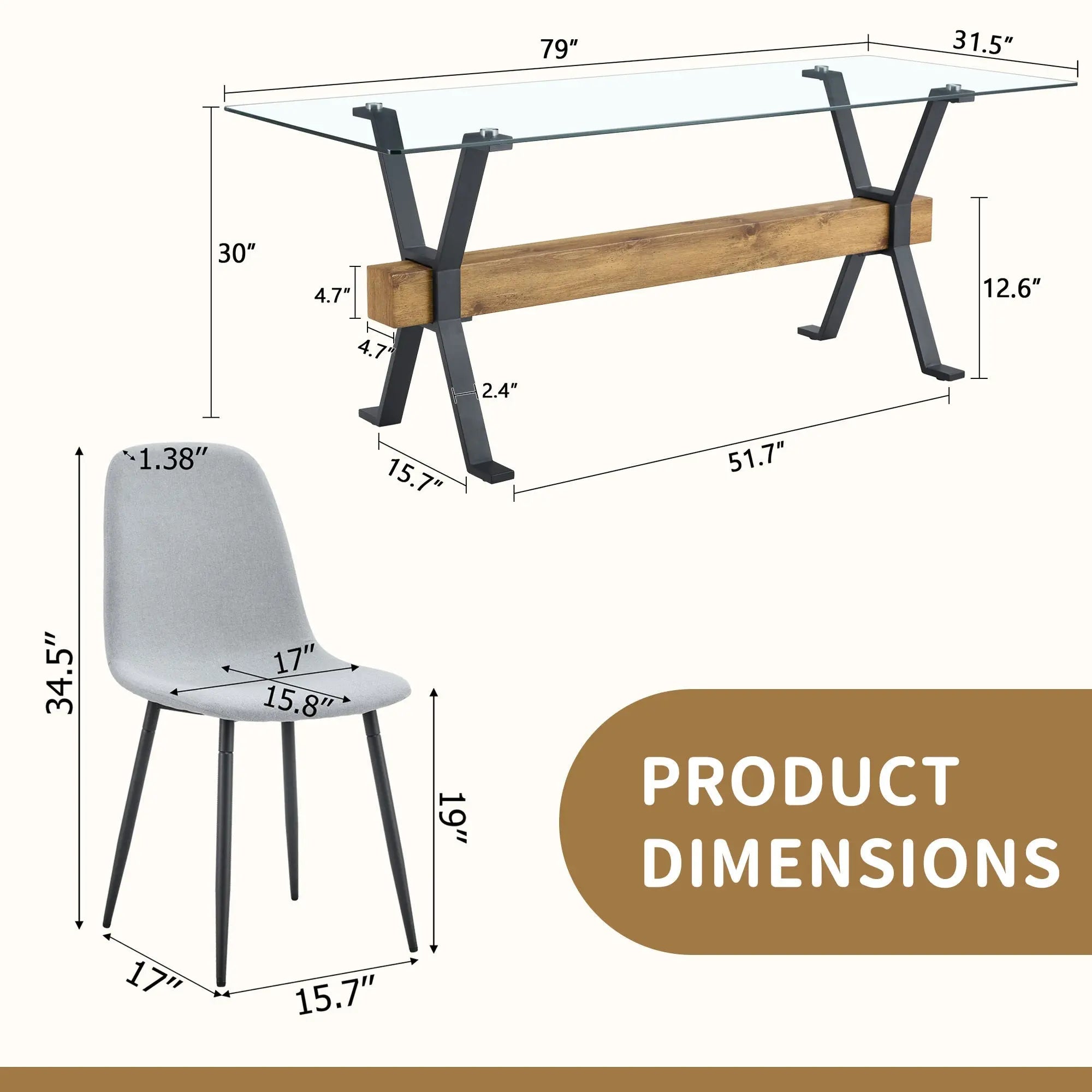 Table and chair set.79'x31.5' with X-shaped Black Metal Table Sangria Beech