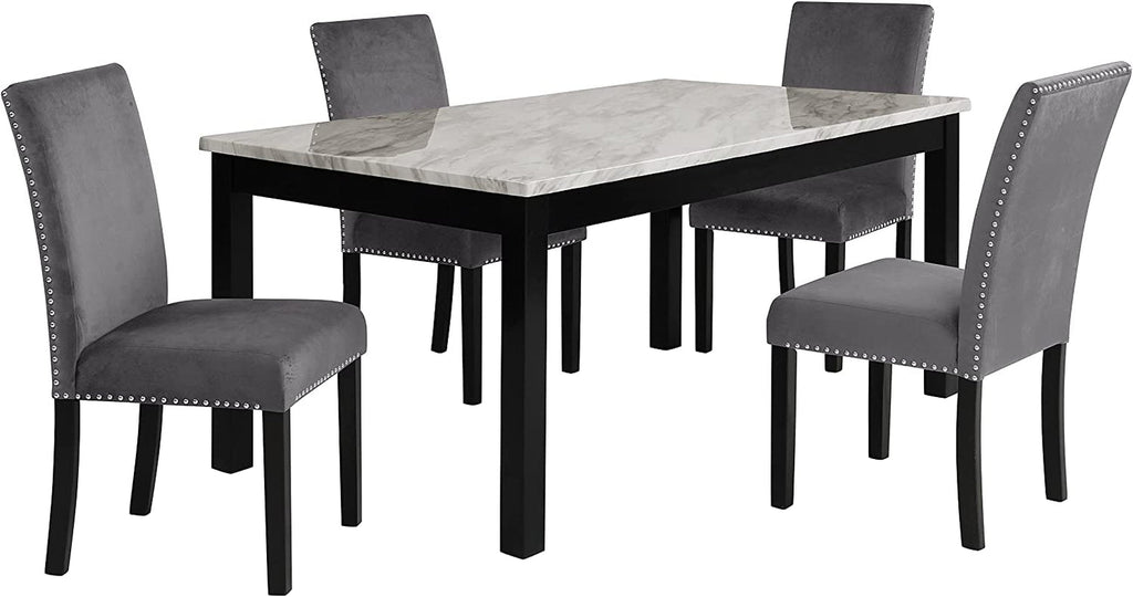 6-Person Dining Table with Faux Marble Top, Black Base
