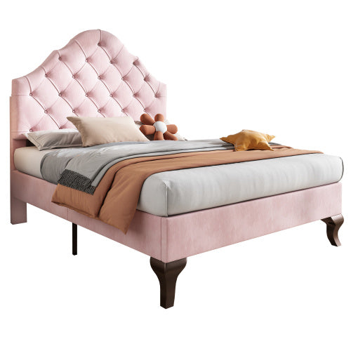 Upholstered Bed 90X190 With Slatted Frame And Headboard, Upholstered Bed With Height-adjustable Headboard, Youth Bed, Single Bed, Wooden Slat Support, Easy Assembly, Velvet, Pink