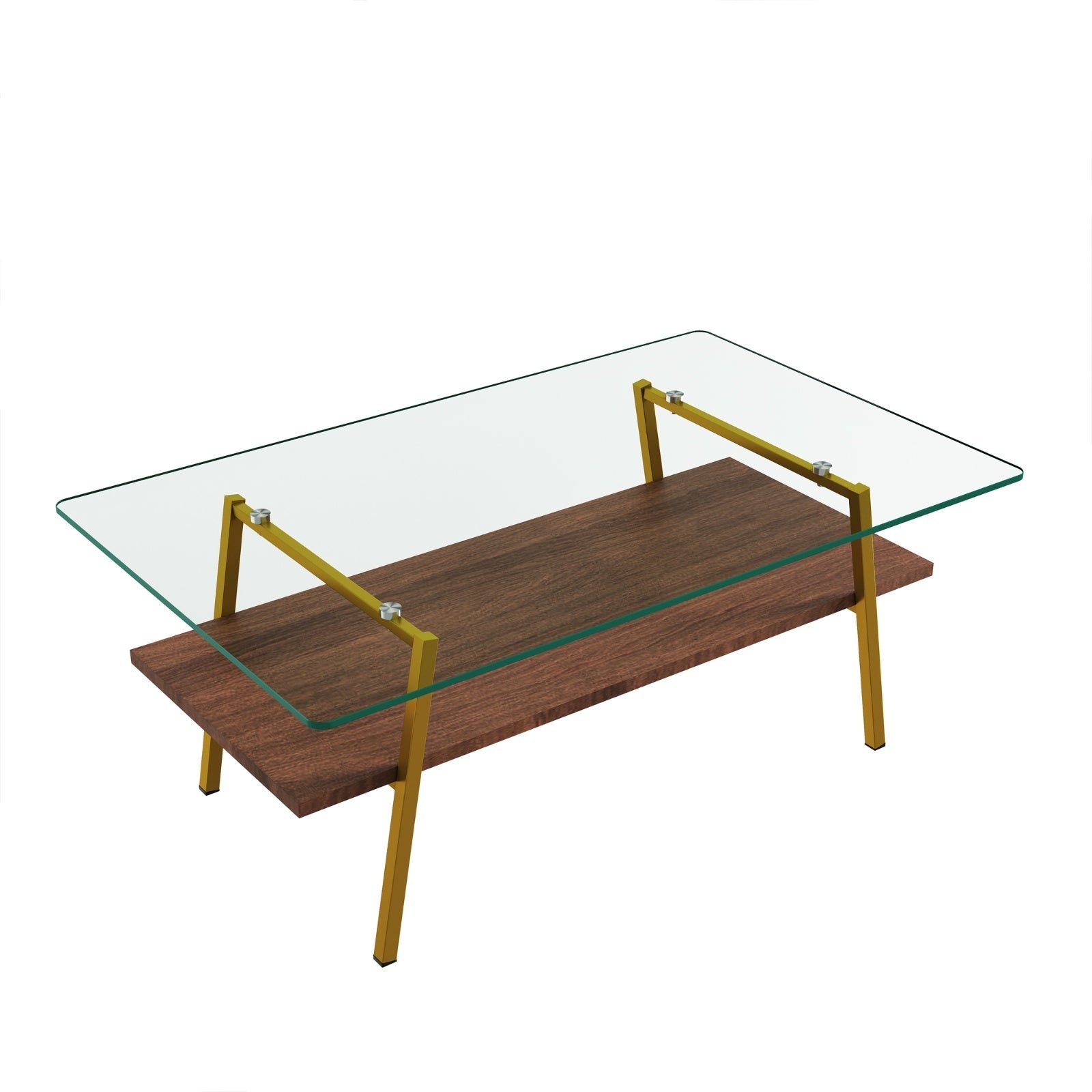 Rectangle Coffee Table, Tempered Glass Tabletop With Gold Metal Legs, Modern Table For Living Room , CJDropshipping