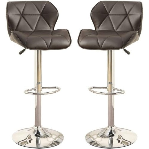 Modern Kitchen Island Stools Brown Faux Leather Stool Counter Height Chairs Set Of 2 Adjustable Height Gas Lift Chrome Base
