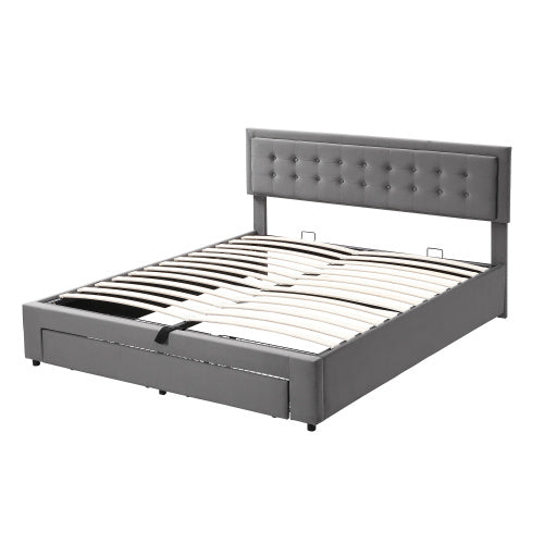 Upholstered Bed King Size Bed 5ft 150x200cm Velvet Fabric  Double Bed  Large Storage Space,With Slats And Headboard,Without Mattress,Grey