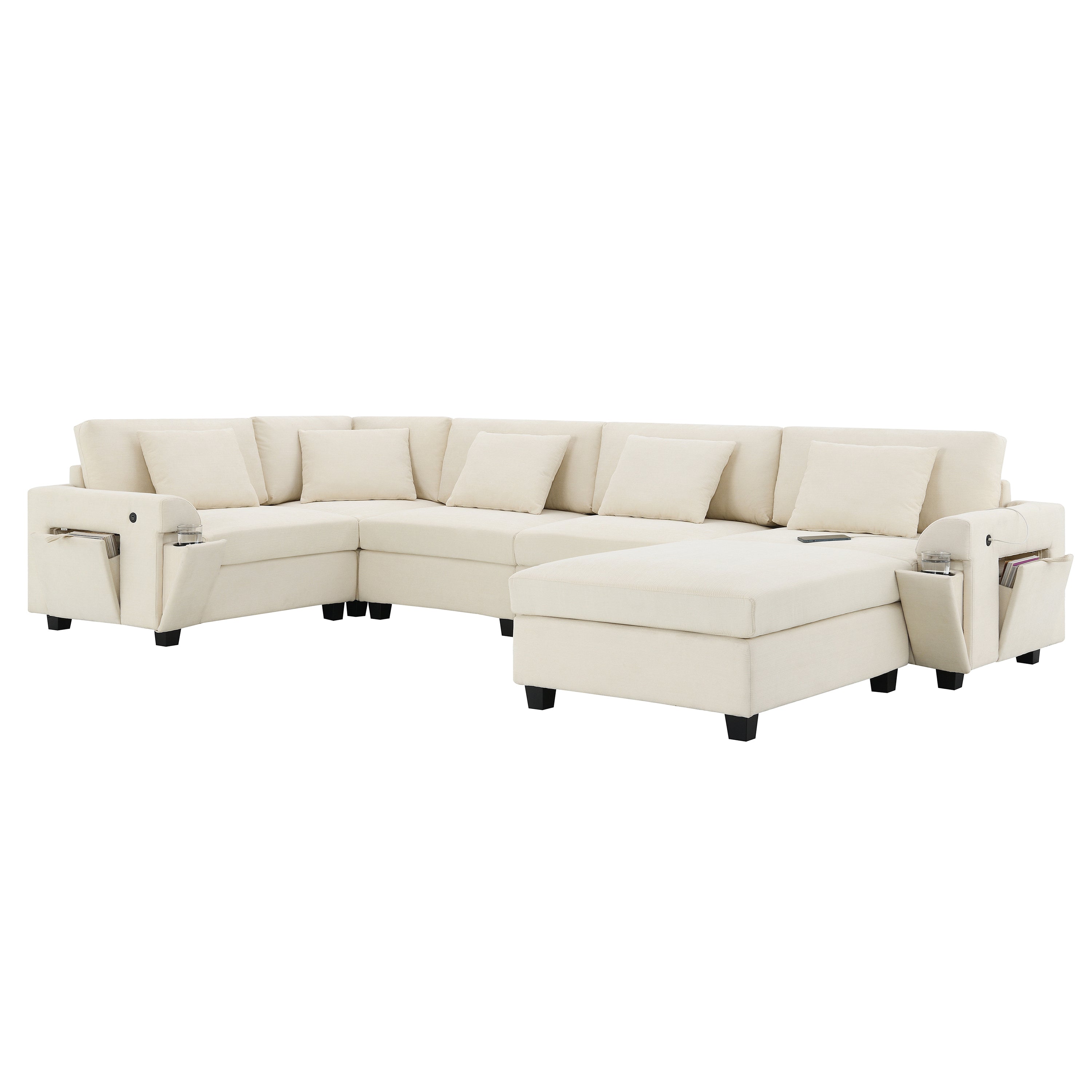 128*67" U Shaped Sectional Sofa,6 Seat Chenille Couch Set with