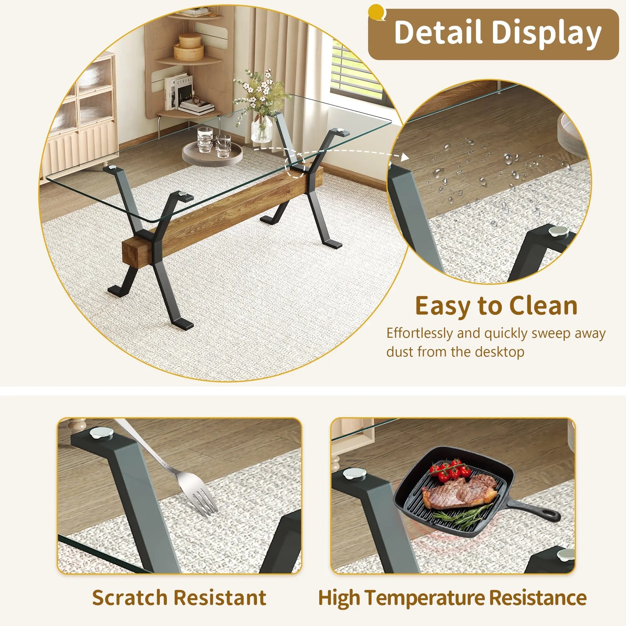 Table and chair set.79'x31.5' with X-shaped Black Metal Table Sangria Beech