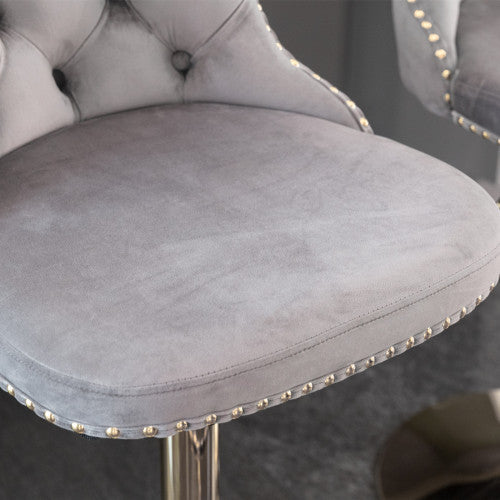 Golden Swivel Velvet Barstools Adjusatble Seat Height From 25-33 Inch Gray,Set Of 2