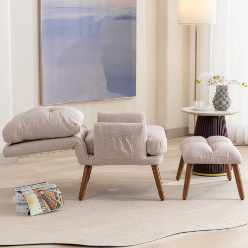 Lounge Chair With Footrest, 5-stage Adjustable Backrest, Tiltable, Chair With Side Pockets