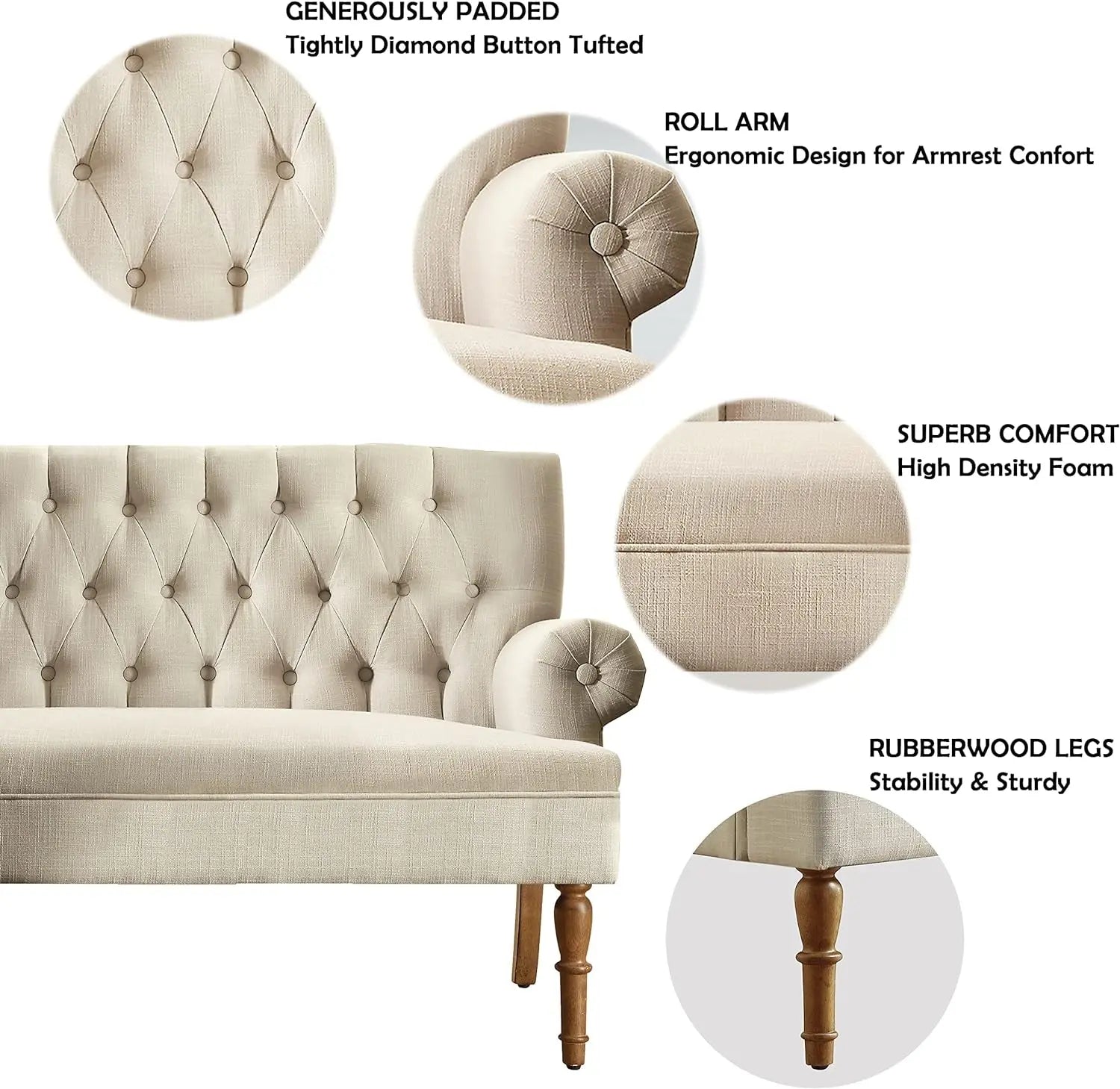 Beige Linen Loveseat Sofa for Living Room Peach Maple