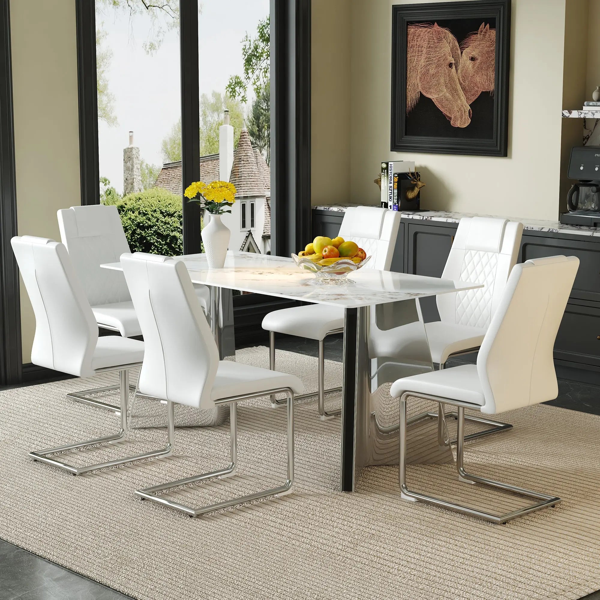 Table and chair set.63*31.4 Inch Luxurious Cold Jade Sintered Stone Sangria Beech