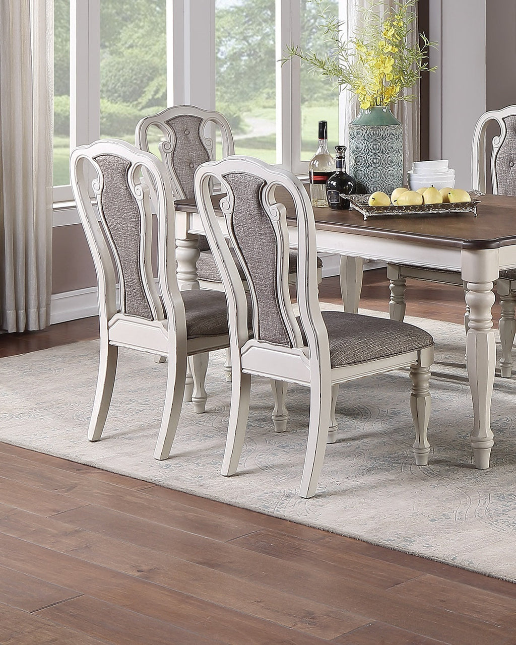Antique White Set Of 2 Dining Chairs Grey Upholstered Tufted Unique Design Chairs Back Cushion Seat Dining Room CJDropshipping