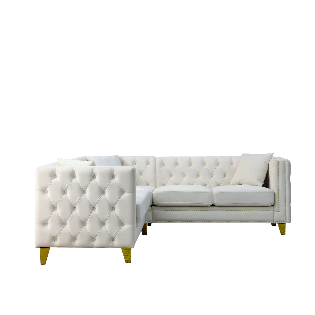 82.2-Inch Velvet Corner Sofa Covers, L-Shaped Sectional Couch, Sangria Beech