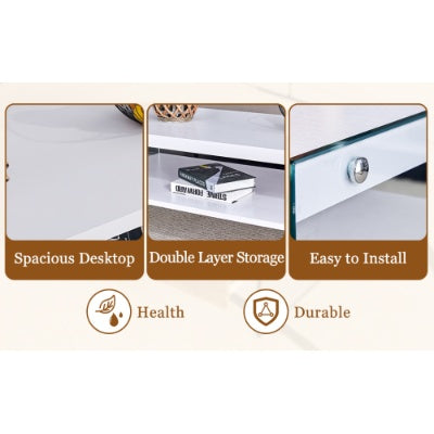 Double Rectangular Coffee Table. The Board Surface Is MDF, With White Stickers, And Both Sides Are Transparent Tempered Glass. Suitable For Living Room, Bedroom And Other Occasions CJDropshipping