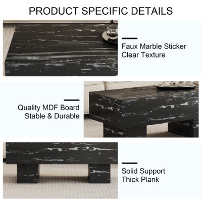 The Black Coffee Table Has Patterns. Modern Rectangular Table, Suitable For Living Rooms And Apartments. 43.3X21.6X17.2 CJDropshipping