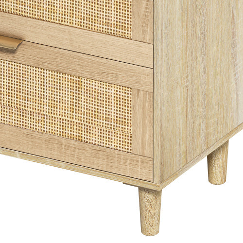 Rattan Dresser With Drawers, 6 Drawer Dresser For Bedroom, Clothes Storage Cabinet For Bedroom, Metal Handle&Wood Legs For Hallway, Living Room, Bedroom,Natural