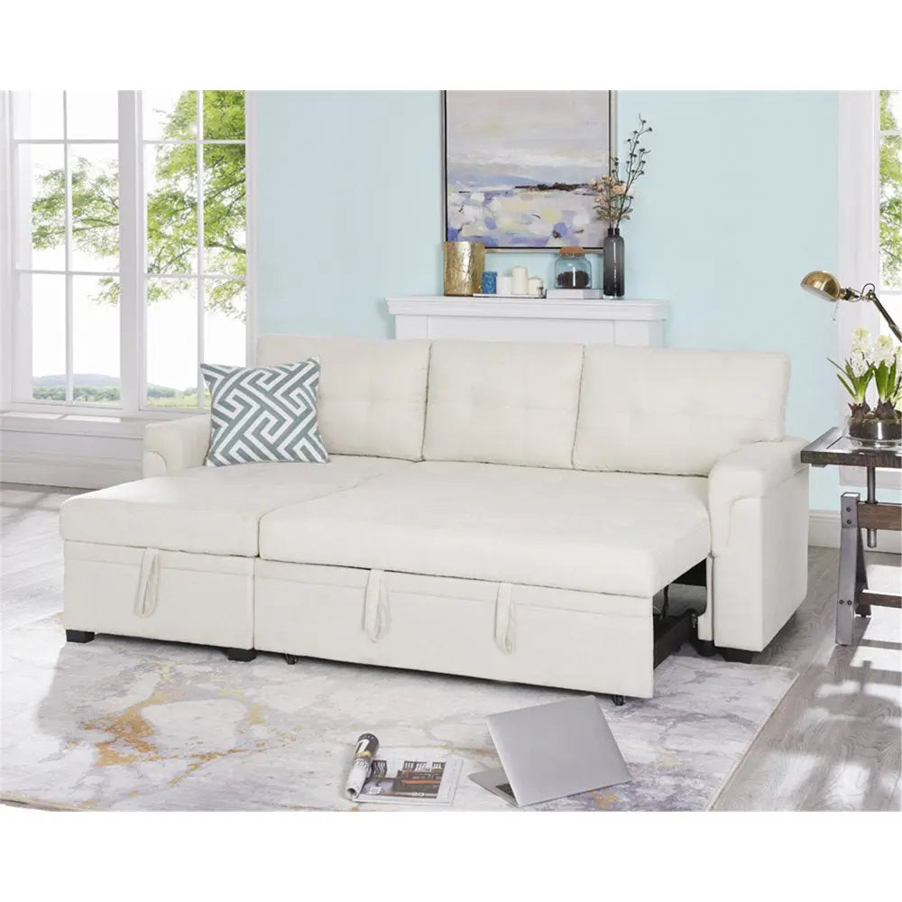 L-Shaped Velvet Sleeper Sectional with Storage Peach Maple