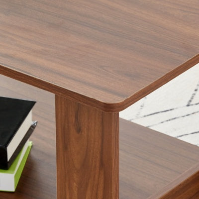 Modern Minimalist Walnut Colored Double Layered Rectangular Coffee Table ,tea Table.MDF Material Is More Durable,Suitable For Living Room, Bedroom, And Study Room.19.6x35.4x16.5  CT-16 CJDropshipping