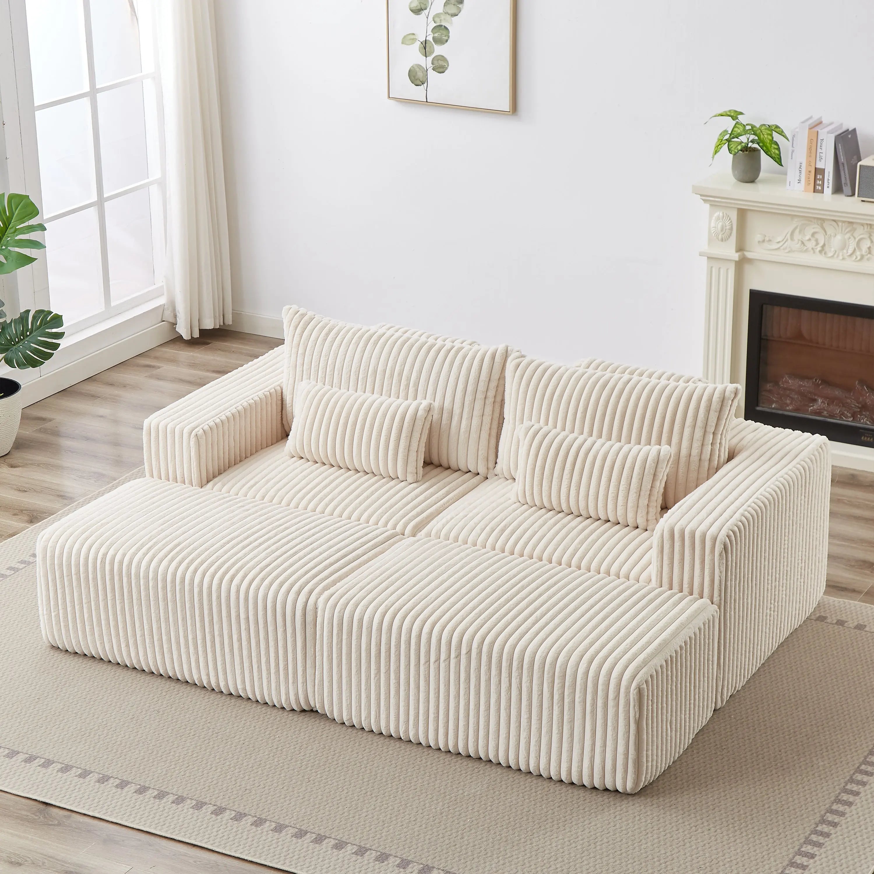 87" Oversized Sectional Lounge Chaise,No Assembly Required,Cloud Plush Sangria Beech