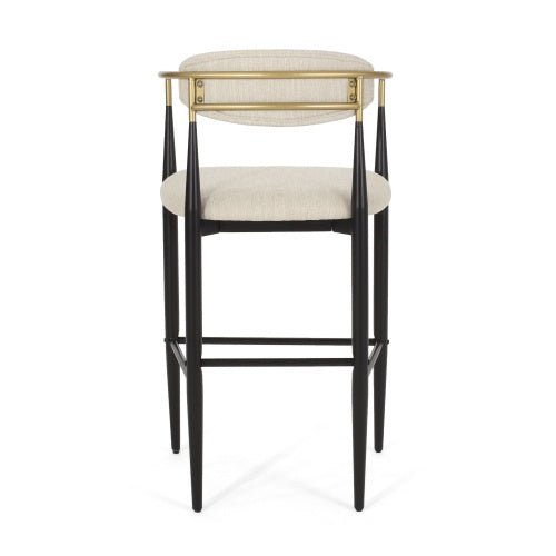 Barstools Set Of 2, Counter Height Upholstered Bar Stools With Back For Kitchen Island, Beige Faux PU Leather Seating Black Iron Legs 260LBS Weight Capacity