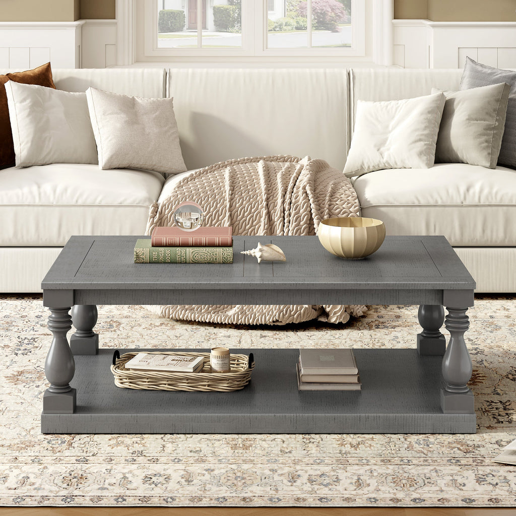 Vintage Coffee Table Featuring Artistic Vase Column Legs and Luxurious
