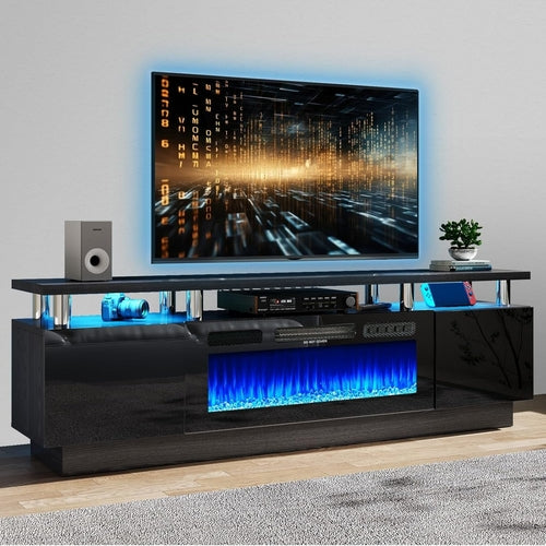 80" Modern Electric Fireplace TV Stand for Tvs up to 90 Inch, with Peach Maple