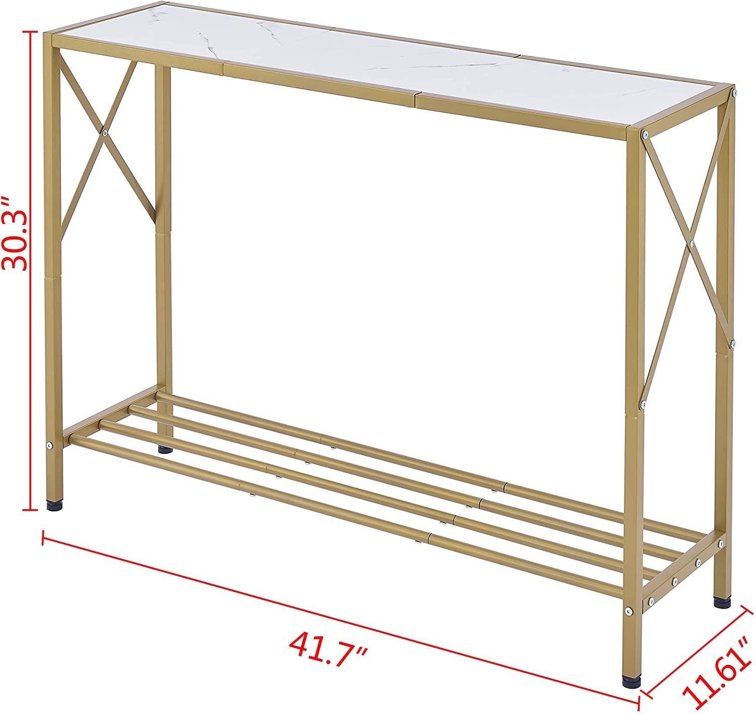 Gold and White Narrow Console Table with Shelves Peach Maple