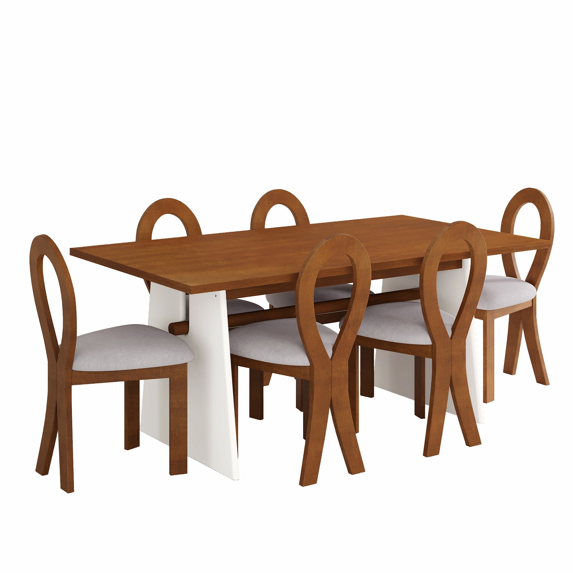 Modern 7-Piece Dining Table Set with Trestle Dining Table and 6 Sangria Beech