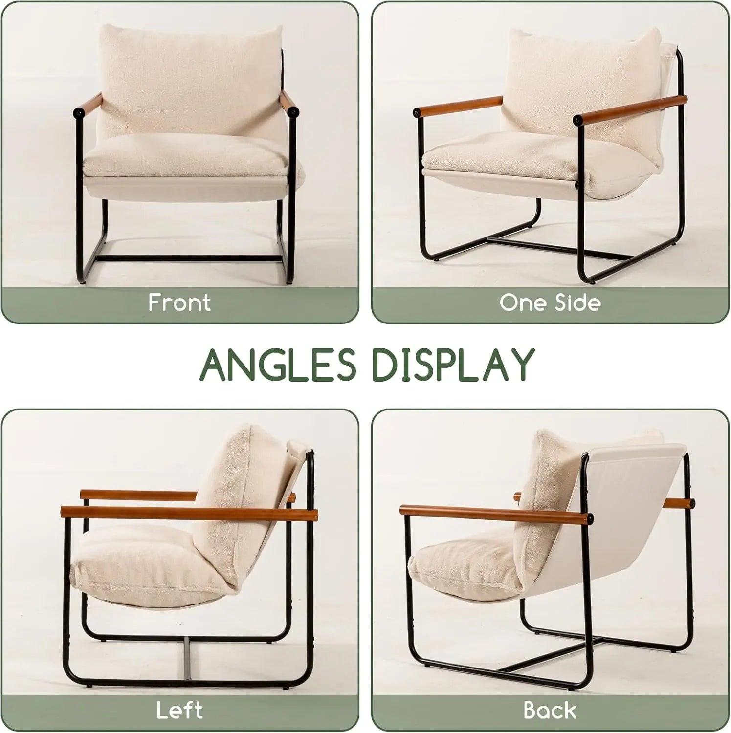 Modern Accent Chair, Living Room Chair with Wood Armrests, Shredded Peach Maple