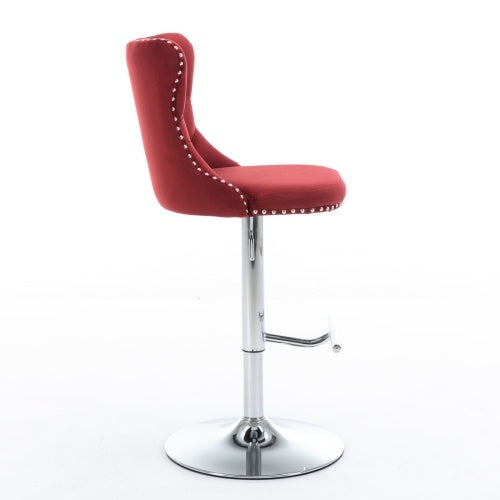 Swivel Velvet Barstools Adjusatble Seat Height From 25-33 Inch Burgundy,Set Of 2