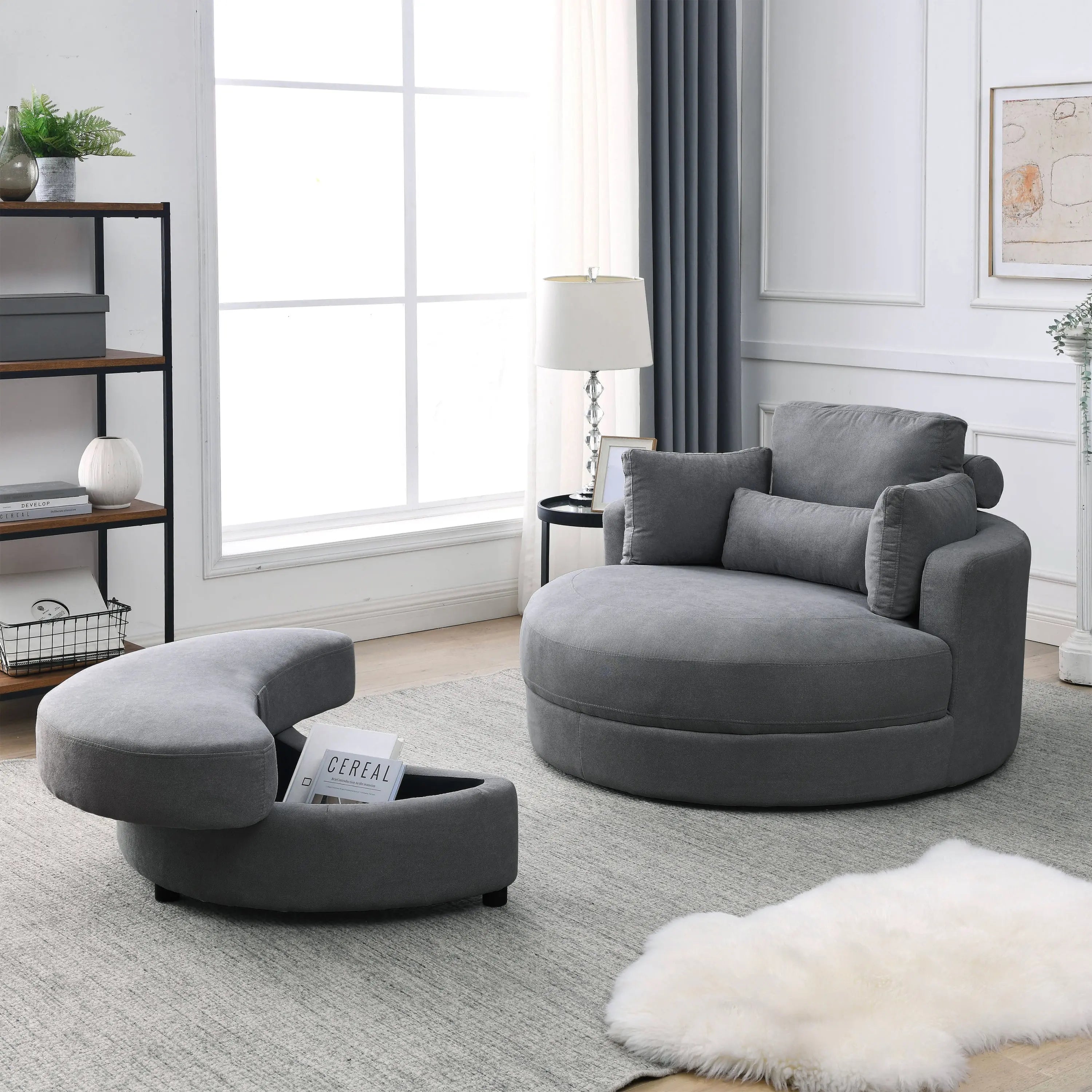 Swivel Accent Barrel Modern Dark Grey Sofa Lounge Club Big Round Chair Sangria Beech