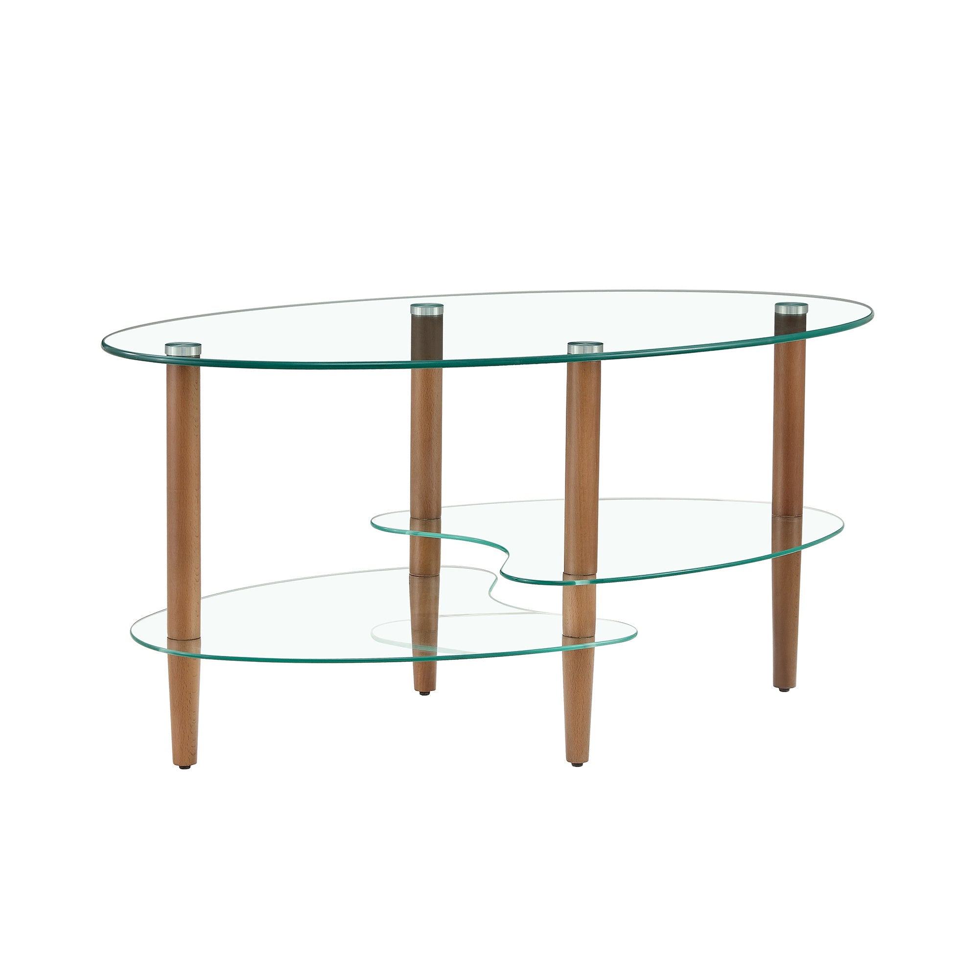 Transparent Oval Glass Coffee Table, Modern Living Room Table, Oak Leg Coffee Table, Three-layer Glass Table CJDropshipping