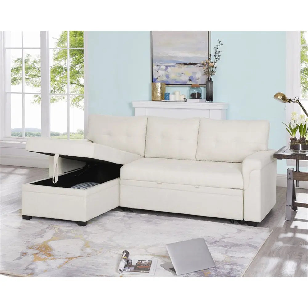 L-Shaped Velvet Sleeper Sectional with Storage Peach Maple
