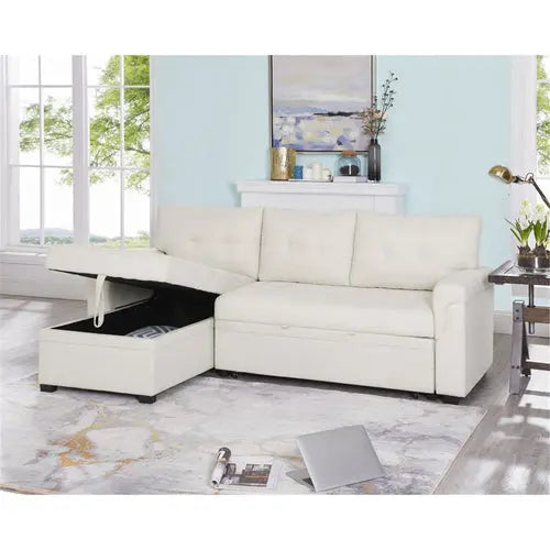 L-Shaped Velvet Sleeper Sectional with Storage Peach Maple