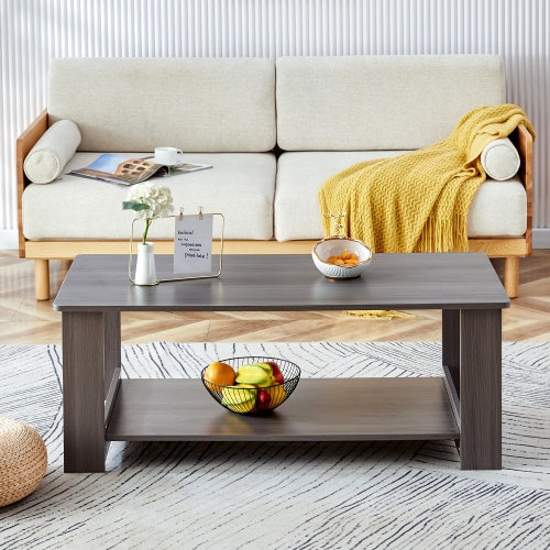 A Modern And Practical Gray Textured Coffee Table,tea Table.Double Layered Coffee Table Made Of MDF Material,. Suitable For Living Room,bedroom And Study Room. 43.3x21.6x16.5 CT16 CJDropshipping