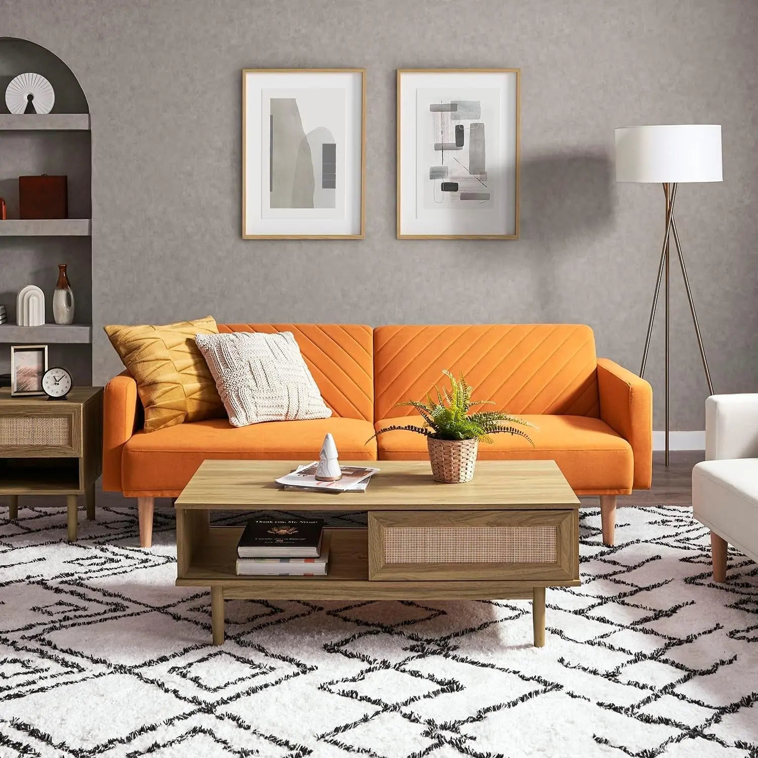 Chloe Futon Sofa Bed with Tapered Legs Peach Maple