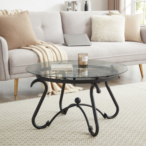 Suitable For Living Room 2-piece Tempered Glass Surface Coffee Table Set CJDropshipping