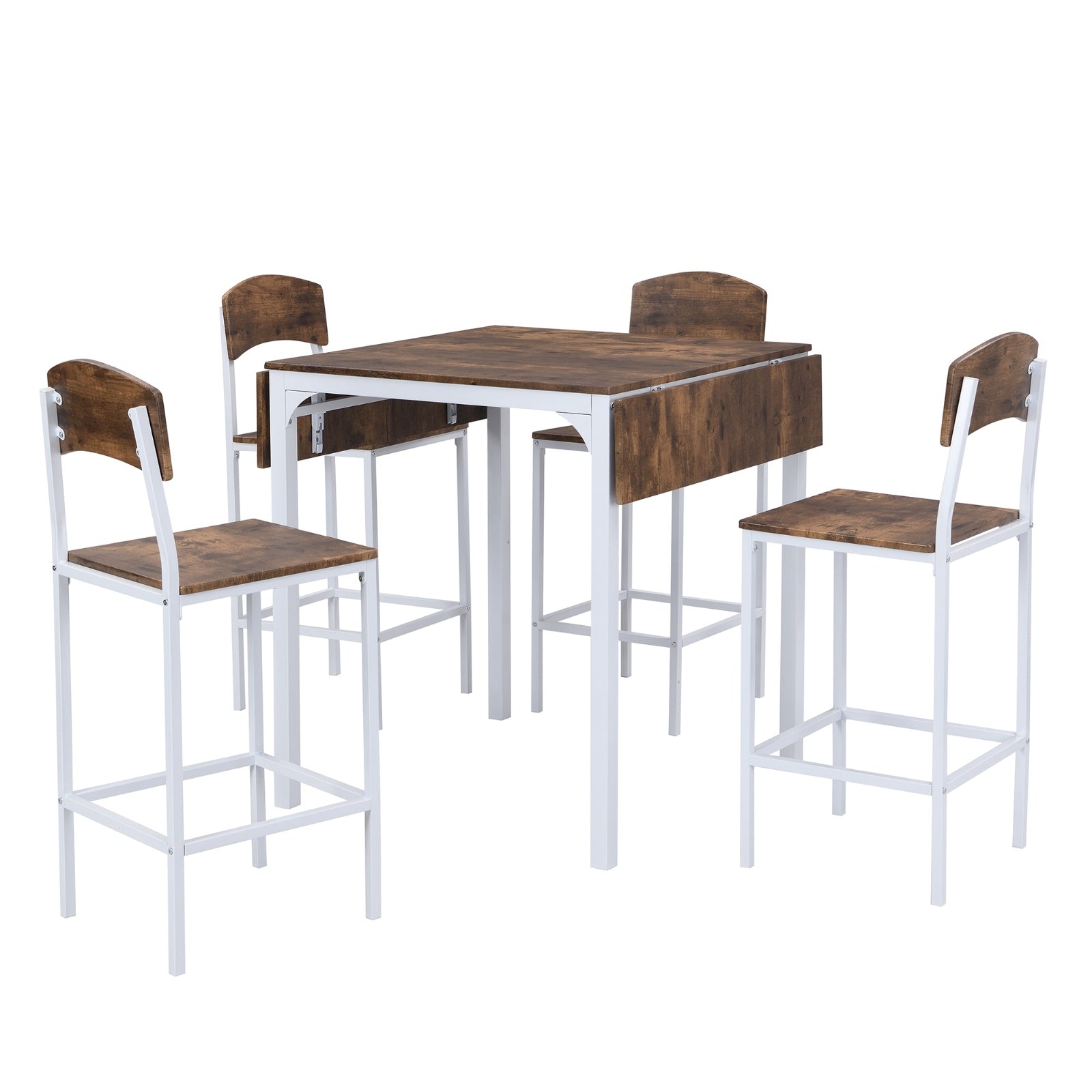 TOPMAX Farmhouse 5pc Counter Height Dining Set With Drop Leaf, White