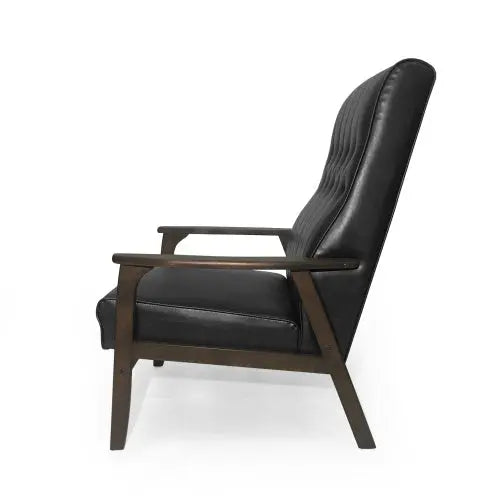 Mid Century Modern Upholstered Accent Chair, Matte Black Faux Leather CJDropshipping