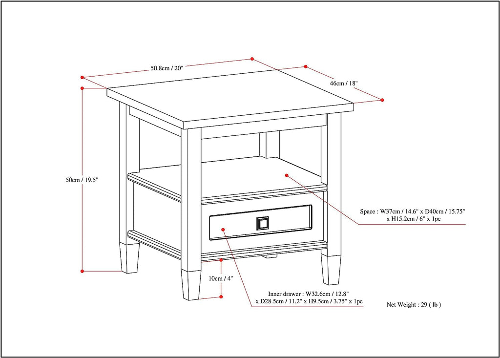 Warm Shaker Solid Wood Rectangle End Table - Farmhouse Grey