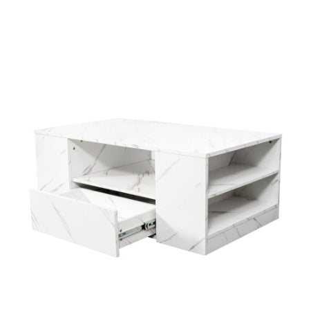 Modern Coffee Tables For Living Room, LED Coffee Table, Storage Coffee Table, Small Coffee Table, Wood Center Table With 2 Drawers And Open Side Shelf CJDropshipping