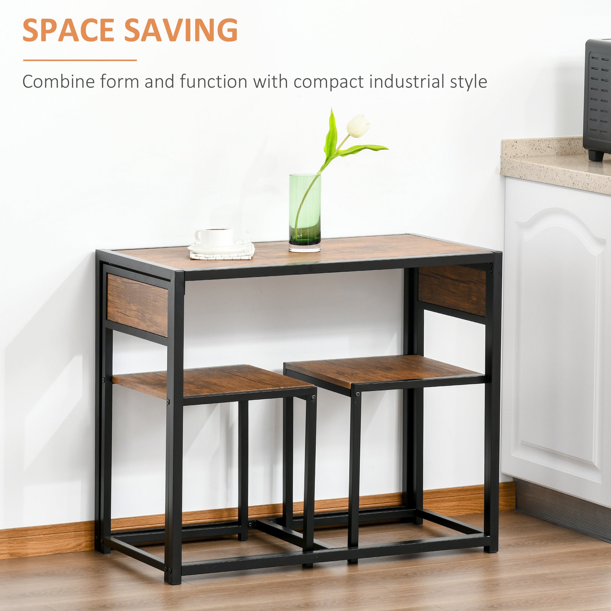 Industrial Dining Table Set For 2 Compact Kitchen Table And Chairs Rustic Brown For Small Spaces