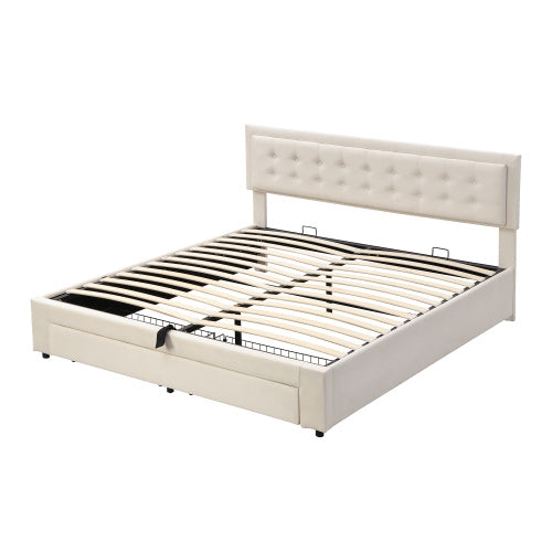 Upholstered Bed King Size Bed 5ft 150x200cm Velvet Fabric  Double Bed  Large Storage Space,With Slats And Headboard,Without Mattress,Grey